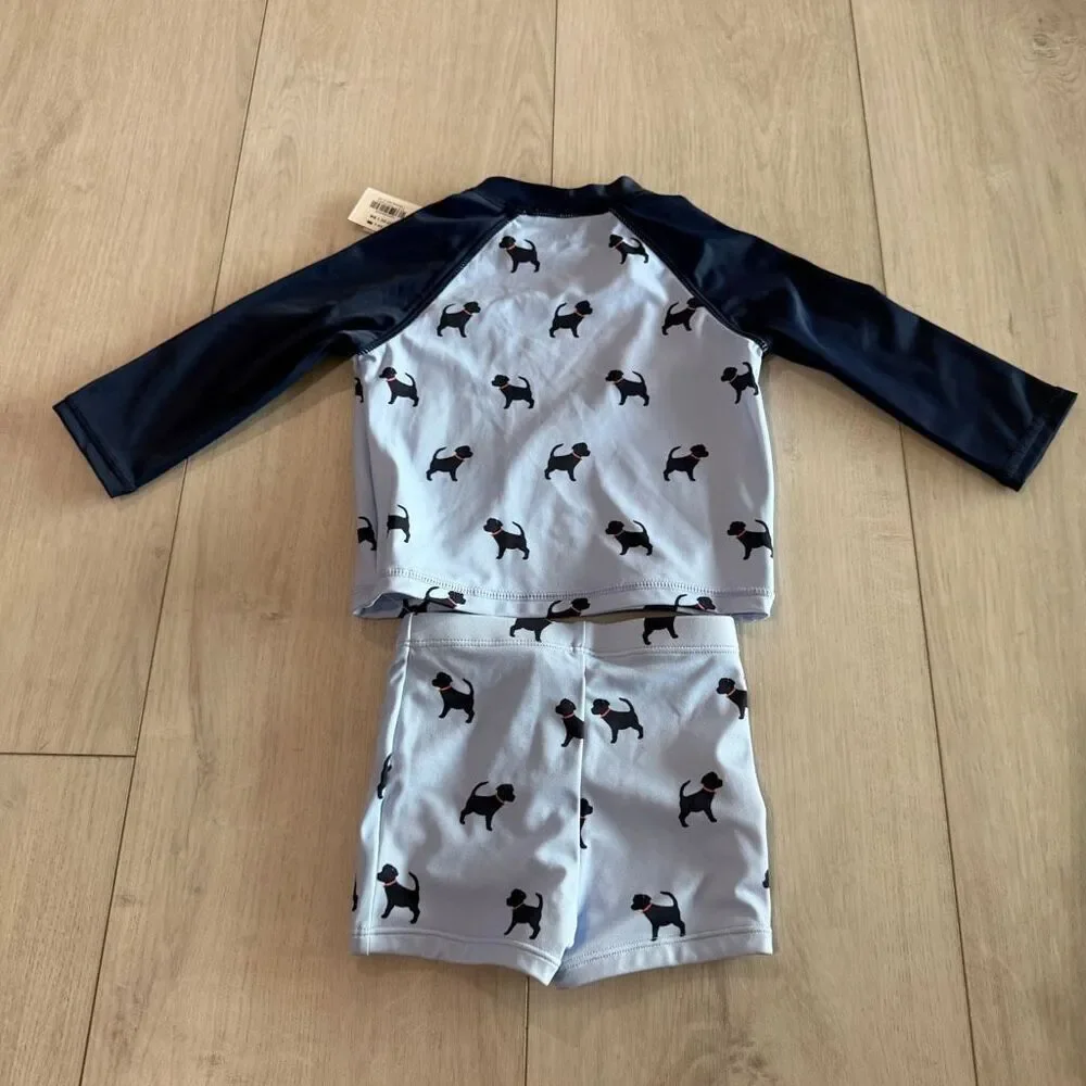 Janie and Jack Purple Sunset Dog Print Baby Dog Rash Guard Set size 12 to 18 mon